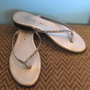 Italian Shoemakers Gold with Rhinestones Dressy Thongs / Flip Flops